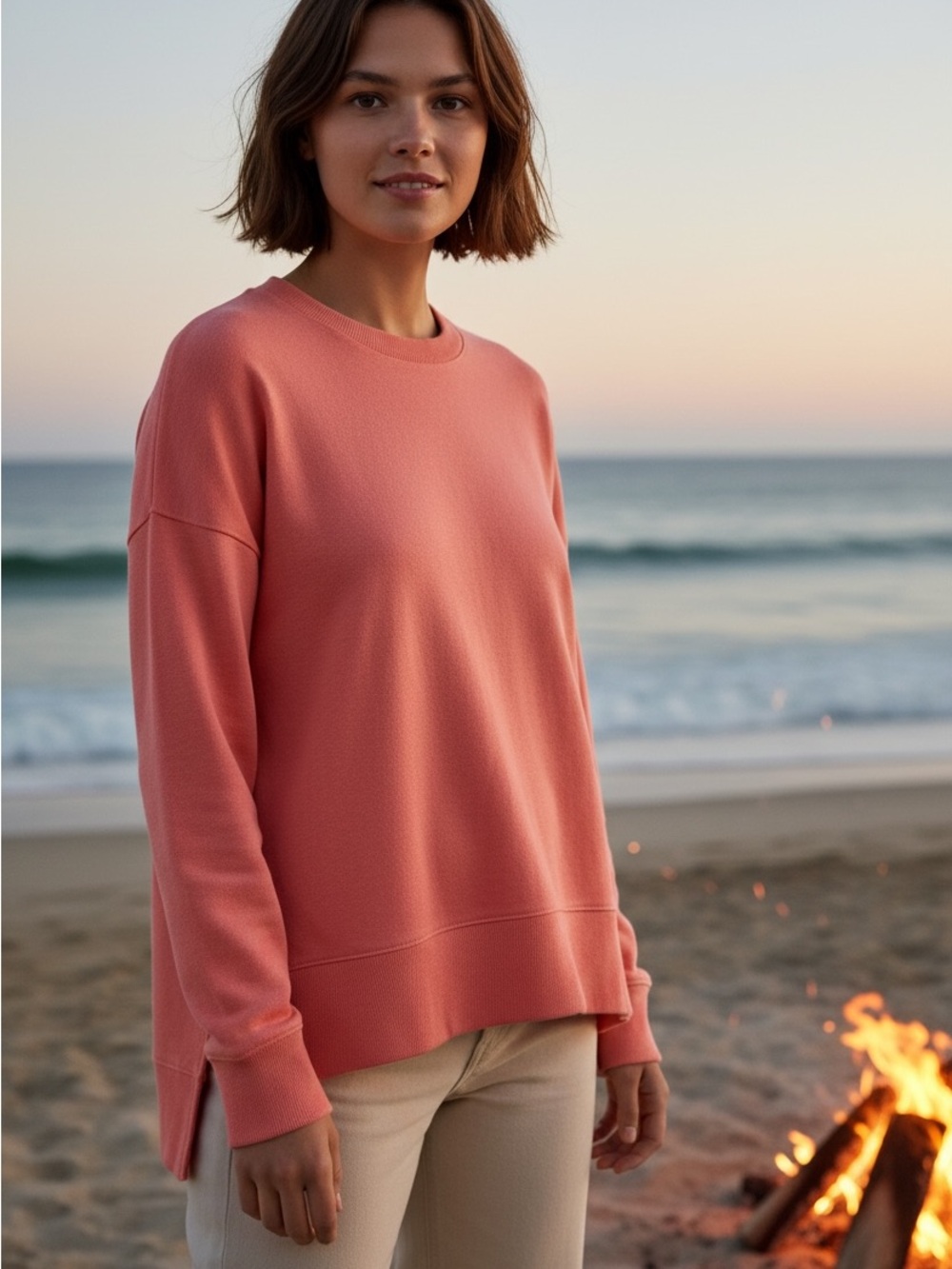 Time and Tru oversized, cotton blend, Coral Crewneck lightweight sweater